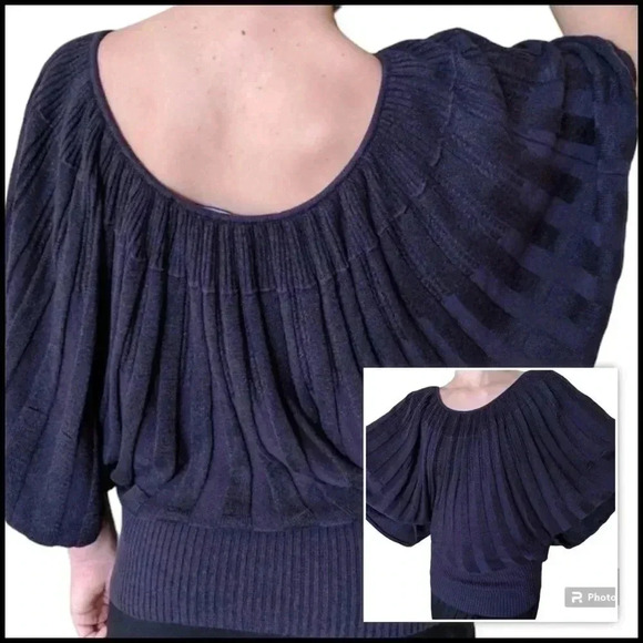 French Connection Draped Batwing Stardust Glitter Wool Blend Sweater Size M - Picture 1 of 10